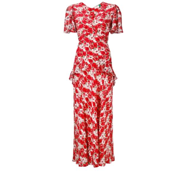 Rixo Evie Silk Floral Belted Midi Dress Size Small